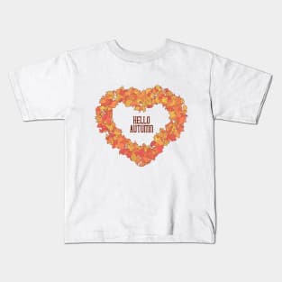 Hand Drawn Hello Autumn Heart Leaves Kids T-Shirt